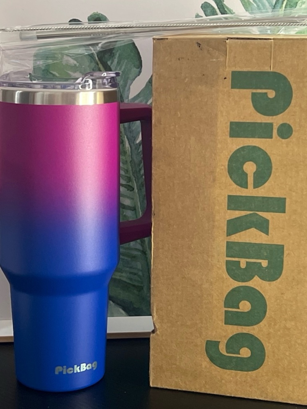 Ombre Pink to Blue Insulated Travel Mug with Handle